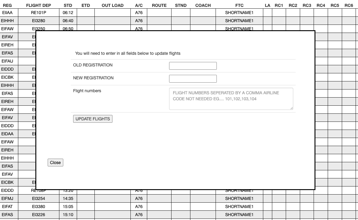 Image showing the option to carry out multiple aircraft changes